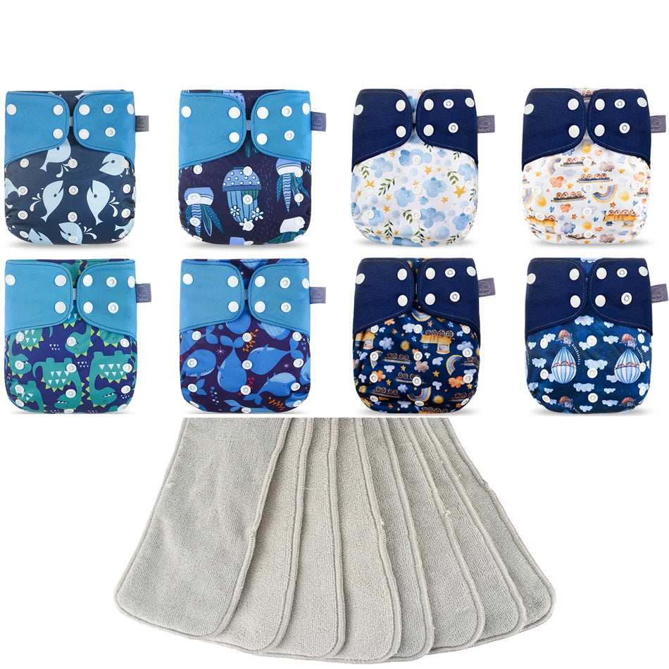 8 Pañales de Tela con Insertos Absorbentes